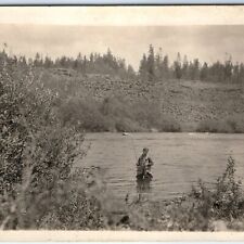 c1910s Young Man Fishing RPPC Boy In River w/ Fish Real Photo Postcard A125 picture