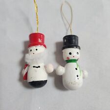 Wooden Snowman & Man w/ Beard Candy Cane Christmas Ornaments Vintage Miniature picture