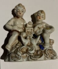 Vintage Occupied Japan Blond Cherubs Duo Porcelain Figurine With Birds picture