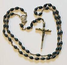 Refurbished Antique/Vintage Catholic Rosary Black Glass Jesus Sacred Heart BVM picture