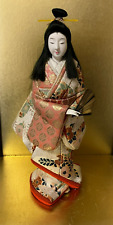 Vintage Japanese Kimekomi Doll Kimono Geisha Fan Long hair H:14.9in picture