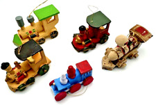 Lot of 5 Vintage Wooden Miniature Train Ornaments Locomotives Nice Collection picture
