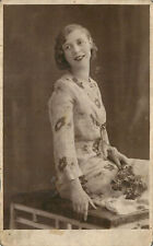 RPPC Postcard Lovely Young Woman in Spring Floral Dress Studio Photo 1920's picture