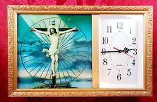 Vtg Jesus Quartz Wall Clock Gold Frame -Works-Christianity/Religion-21 X 13.5
