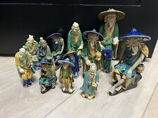 Lot Of 13 Vintage Antique Chinese Mudman Ceramic Figurine Small To Large picture