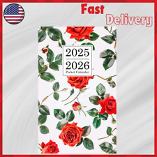 Monthly Pocket Calendar 2025-2026 Red Floral 2 Year Pocket Planner for Purse picture