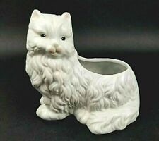 Vintage White Cat Planter Ceramic Pink Nose Kitten Hand Painted picture