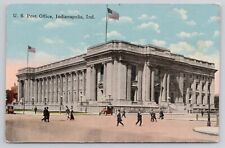 US Post Office Indianapolis Indiana IN Antique Car People Walking Postcard picture