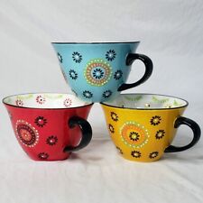 Signature Housewares Boho Coffee Mugs Latte Stoneware Turquoise Red Yellow Large picture