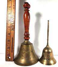 Vintage Etched Brass Bells with Handles Lot of 2 picture