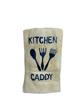 VTG Cream & Brown Speckled Kitchen Utensils CaddyCeramic Crinkled Bag Canister picture