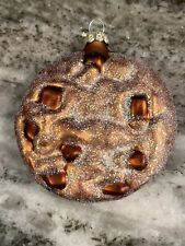 Lot of 2 glass cookie Christmas ornaments bronze tone glitter frosted 3” round picture