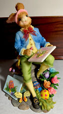 Exquisite Easter Bunny Artist Figurine - 10” Tall x 9” Long x 6.5” Wide - EC picture