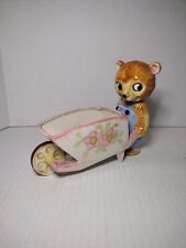 vtg kitchy Ceramic sassy eye bear w wheel barrel made in Japan picture