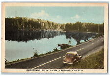 1949 Greetings from Sioux Narrows Canada River Road Scene Vintage Postcard picture