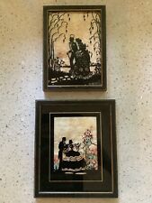 Vintage Set Of 2 Framed Silhouette Pictures, Courting Couple  picture