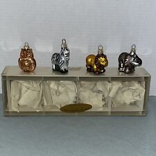 Fine European Glass Christmas Ornaments, Set of 4, Owl,  Zebra, Lion & Elephant picture
