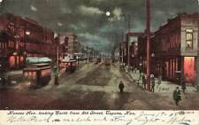 c1908 Kansas Avenue North Trolley People Street Night Scene Posted Topeka P370 picture