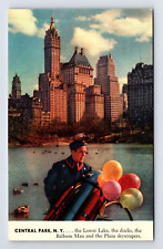 c1939 Postcard New York NY Central Park Lake Baloon Vendor picture