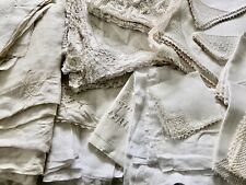 WHITE LINENS 60+ Antique Handmade Lace Napkins Tablecloths Huge Vtg CUTTER Lot picture