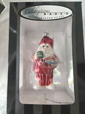 Celebrations By Glass #1 Santa Glass Ornament In Pajamas W/Bunny Slippers - NEW  picture