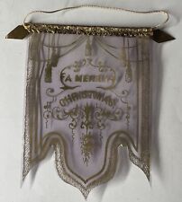 RARE Antique Victorian Merry Christmas Celluloid CLEAR Banner Light Purple picture