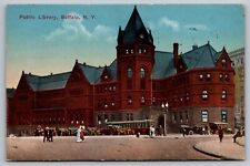 Public Library Buffalo New York-Antique Postcard c. 1915 (Trolley Car) picture