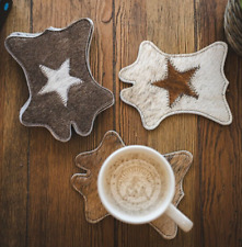 Cowhide Coaster Texas Star Assorted,Size 4.9 x 5.9