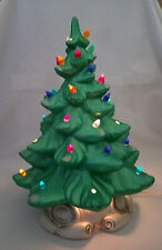 Vintage Flocked Lighted Ceramic Christmas Tree w/ Scroll Base; 16”; Unbranded picture