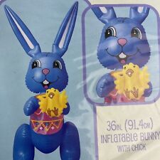 Vintage Easter Jubilee  36” Blue Easter Bunny With Chick Inflatable Decor Kmart picture