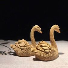 Wooden Hand Carved Swan Statue Handmade Figurine Sculpture Decor Gift Art 1 PC picture