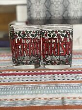 Lot Of 2 Vintage Cora Cera Merry Christmas Stained Glass Style Glasses Red Green picture