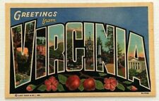 1940s Greetings From Virginia Large Letter Linen Postcard Vintage VA Souvenir picture