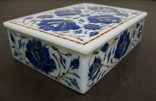 7 x 5 Inches Lapis Lazuli Stone Inlay Work Trinket Box White Marble Cosmetic Box picture