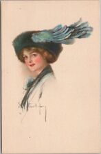 c1910s Artist-Signed R. FORD HARPER Postcard Pretty Lady Blue Hat Fashion UNUSED picture