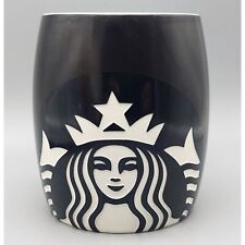 2011 Starbucks Matte Black & White Etched Barrel Coffee Mug Cup 16oz picture