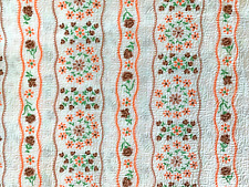 Vintage 1960s MOD Fabric Textured ORANGE Daisies Brown Roses Stripe ~ 3 yds picture