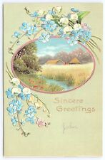 Sincere Greetings Blue Flowers And Flower Garden Hometown Landscaped Postcard picture