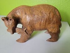 Bear With Salmon Hand Carved Wood Wooden Display Decor Grizzly 9.5