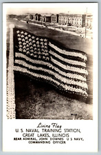 RPPC Vintage Postcard - Great Lakes, Illinois - Living Flag U.S Naval Training picture