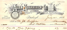 Vintage BILL HEAD*ALLEN KIRKPATRICK & CO*Grocers & Seed Dealers*PITTSBURGH PA*J6 picture