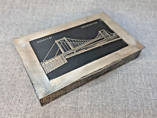 Mid-Century Arts&Crafts Alpaca & Wood Budapest Bridge Cigarette Box Tobacco picture