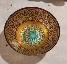 Turkish Topkapi Gold/Purple/Turquoise Mehendi Medallion Painted Glass Bowl  picture