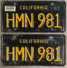 1963 CALIFORNIA LICENSE PLATE PAIR - YOM - DMV CLEAR -  HMN 981 - 1964 STICKER picture