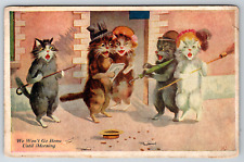 c1910s We Won't Go Home Until Morning Art Kittens Cats Vintage Postcard picture