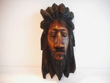 Haitian Hand Carved Wood Face Wall Hanging Decor Handmade in Haiti 10.5 Inch picture