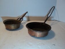 2 antique copper cooking pans hand made with hand forged iron handles picture