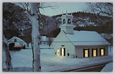 Famous Church & Bridge at Stark New Hampshire Snow Scene VTG Postcard Unposted picture