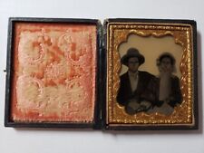 Antique Mother of Pearl Case 6th Ambrotype Photo Civil War Cowboy Wedding Couple picture