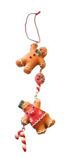 VINTAGE GINGERBREAD BOY AND GIRL PAIR WITH CANDY HANGING CHRISTMAS ORNAMENT picture